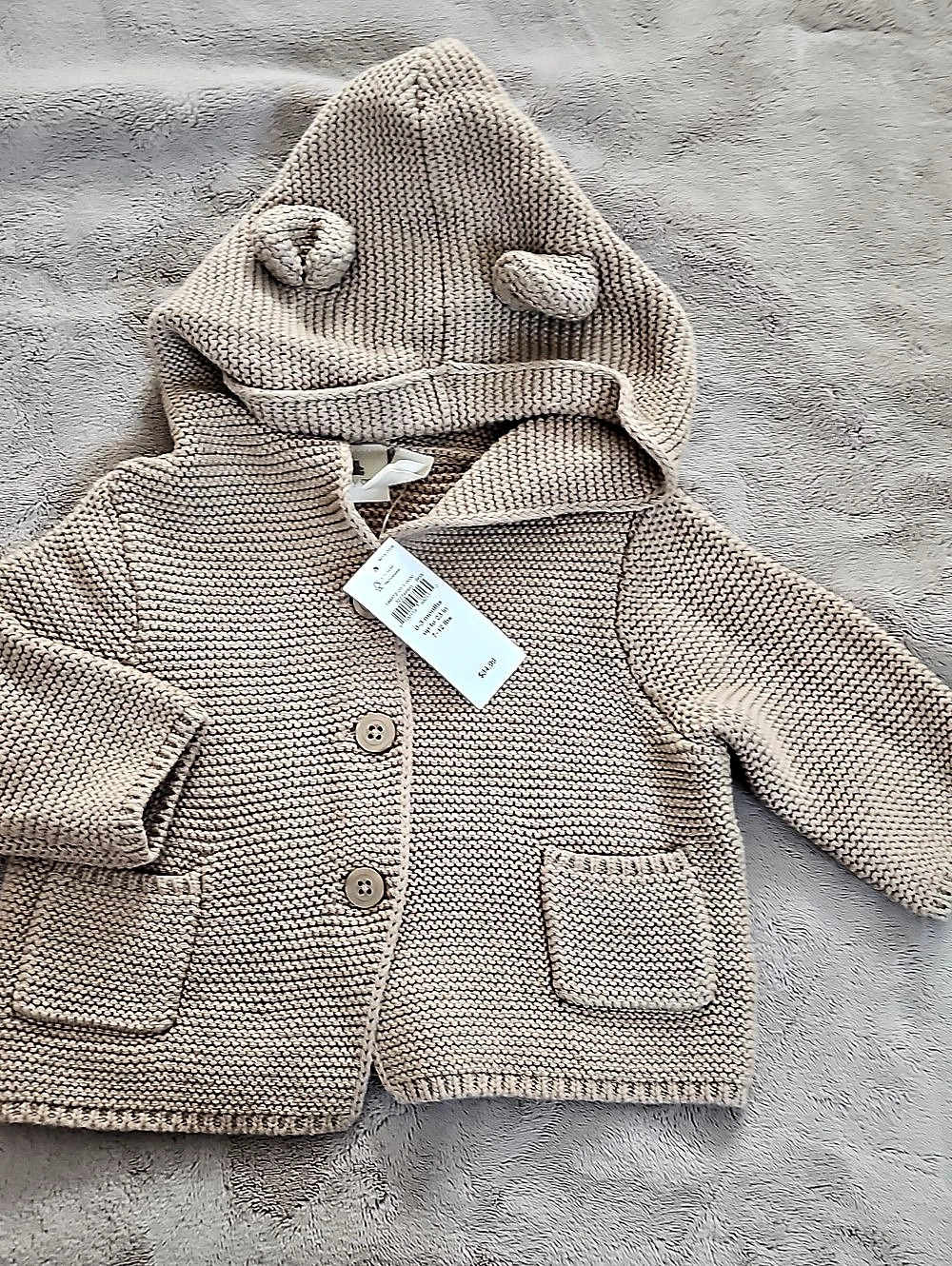 baby gap Baby Bear Cardigan Hooded Brown 3-6 Months NWT